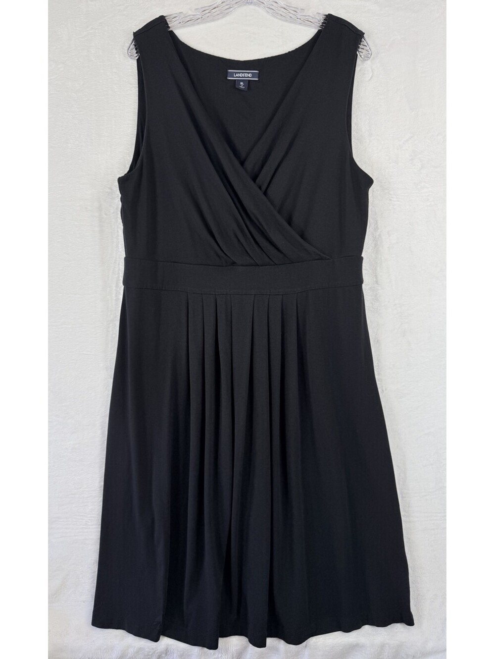 Lands End XL Wrap Dress Black Sleeveless Jersey Knit 18